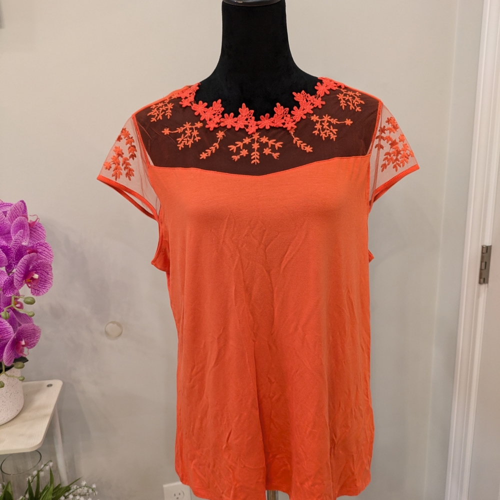 Anne French Size XL Elegant Orange Lace Women's Top